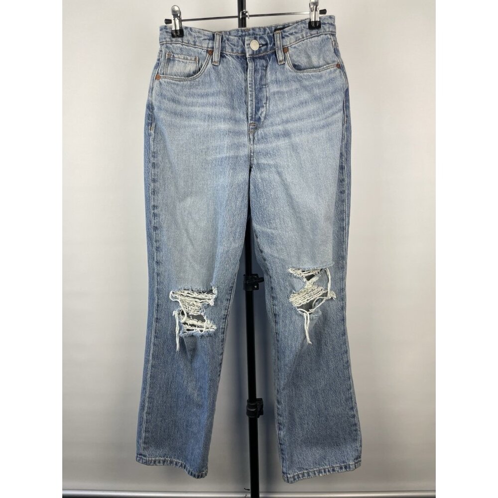 Blank NYC The Baxter Button Fly Ribcage Blue Straight Leg Distressed Jeans Sz 24
